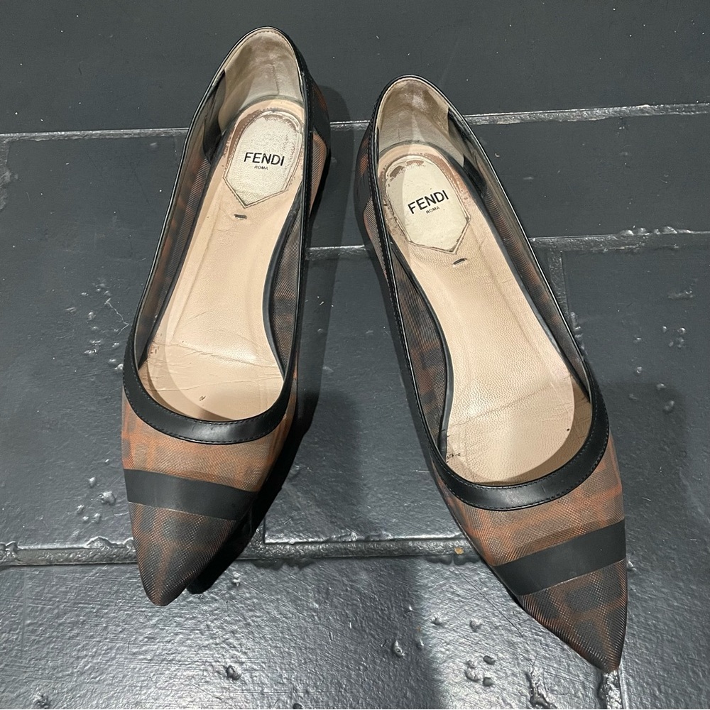 Fendi Logo Printed Mesh Flats
